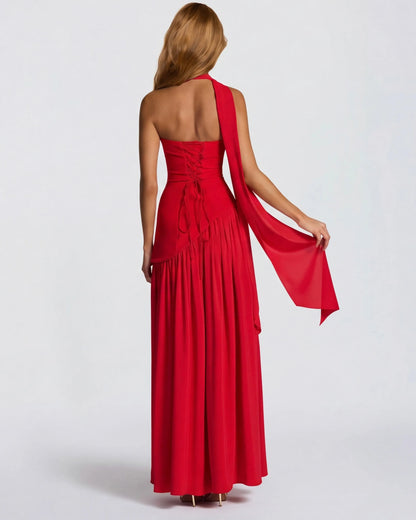 Women’s Elegant Flowy Maxi Wedding Guest Dress with Slit