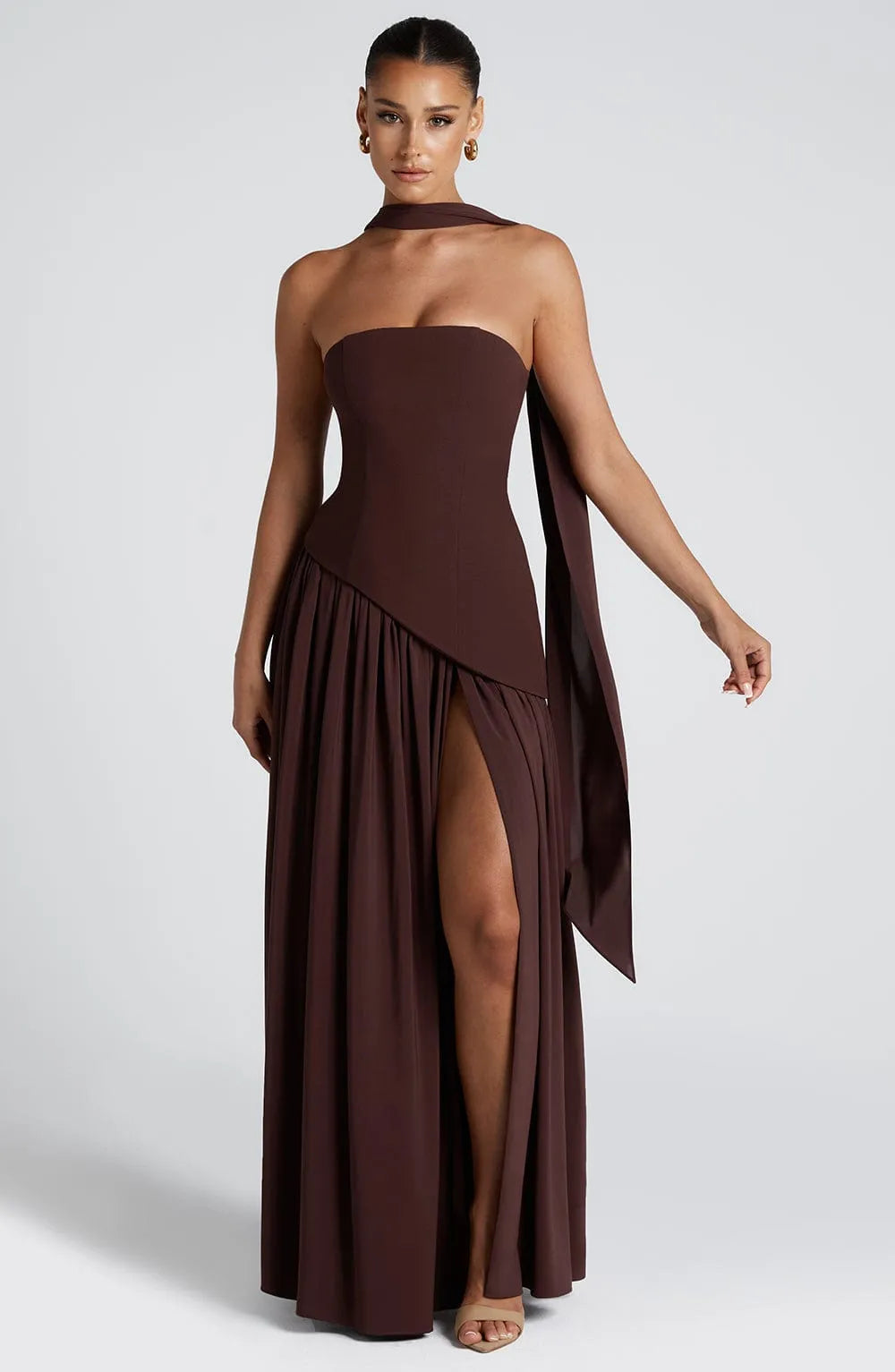 Women's Elegant Flowy Maxi Wedding Guest Dress with Slit