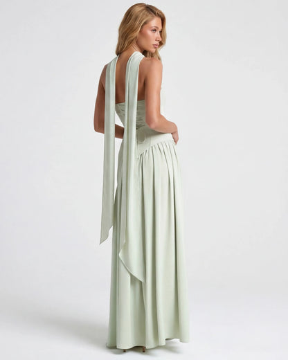 Women’s Elegant Flowy Maxi Wedding Guest Dress with Slit