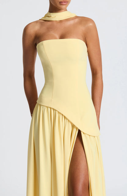 Women's Elegant Flowy Maxi Wedding Guest Dress with Slit
