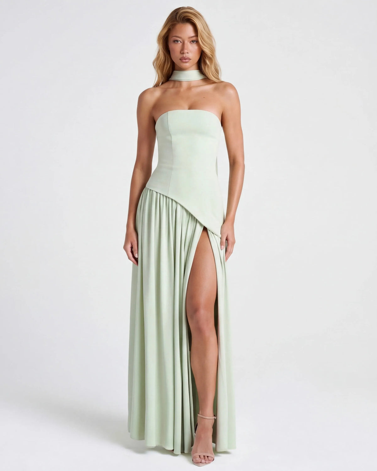 Women’s Elegant Flowy Maxi Wedding Guest Dress with Slit