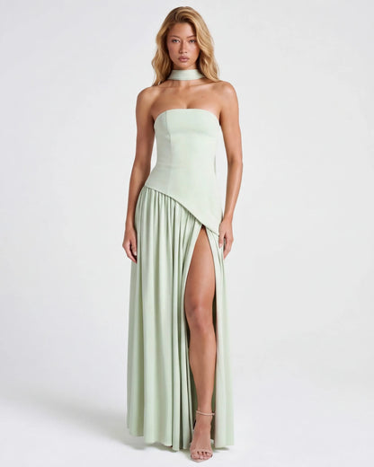 Women’s Elegant Flowy Maxi Wedding Guest Dress with Slit