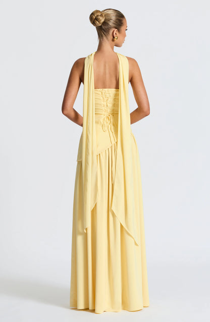 Women's Elegant Flowy Maxi Wedding Guest Dress with Slit