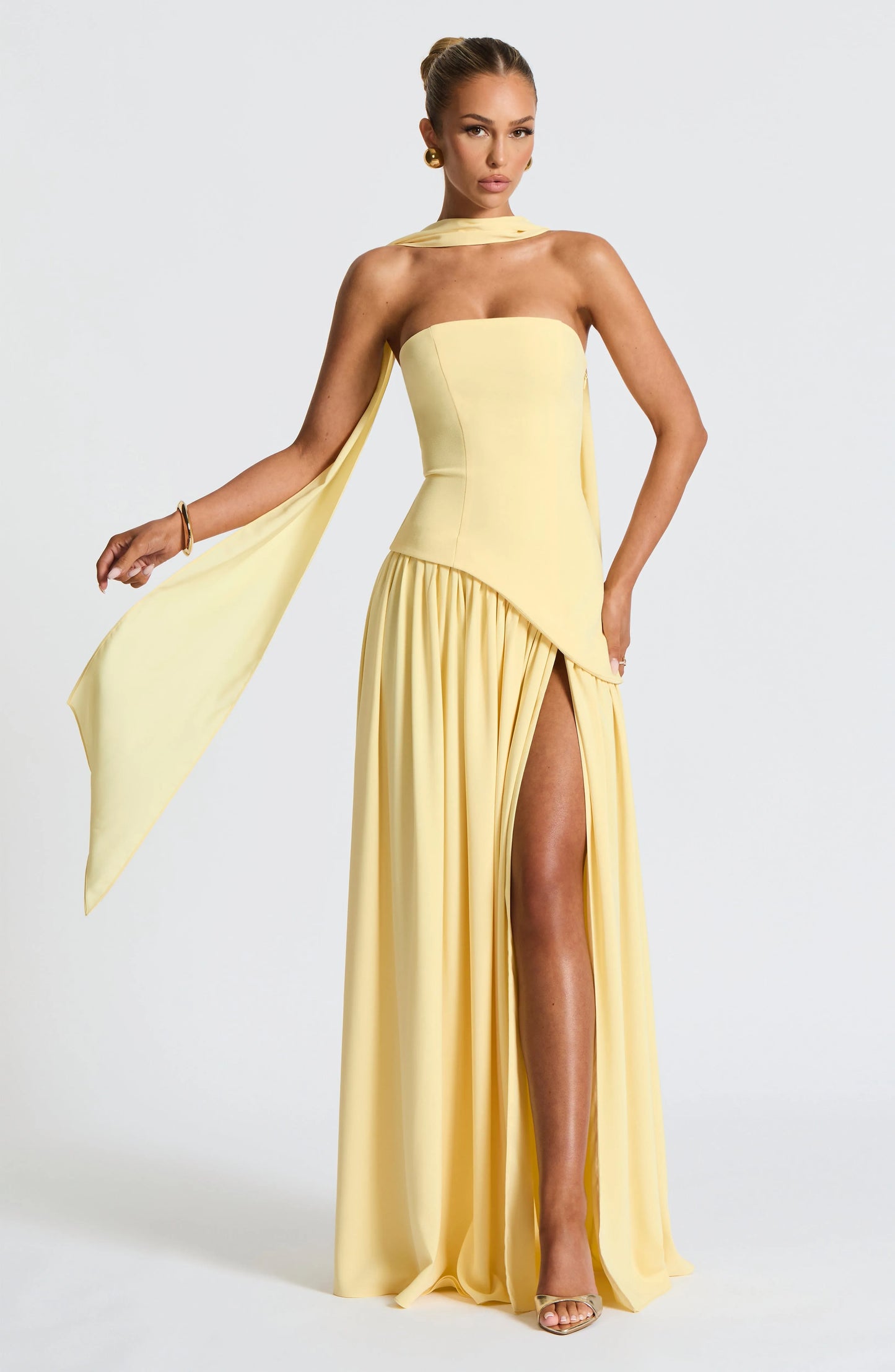 Women's Elegant Flowy Maxi Wedding Guest Dress with Slit