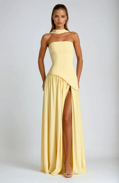 Women's Elegant Flowy Maxi Wedding Guest Dress with Slit