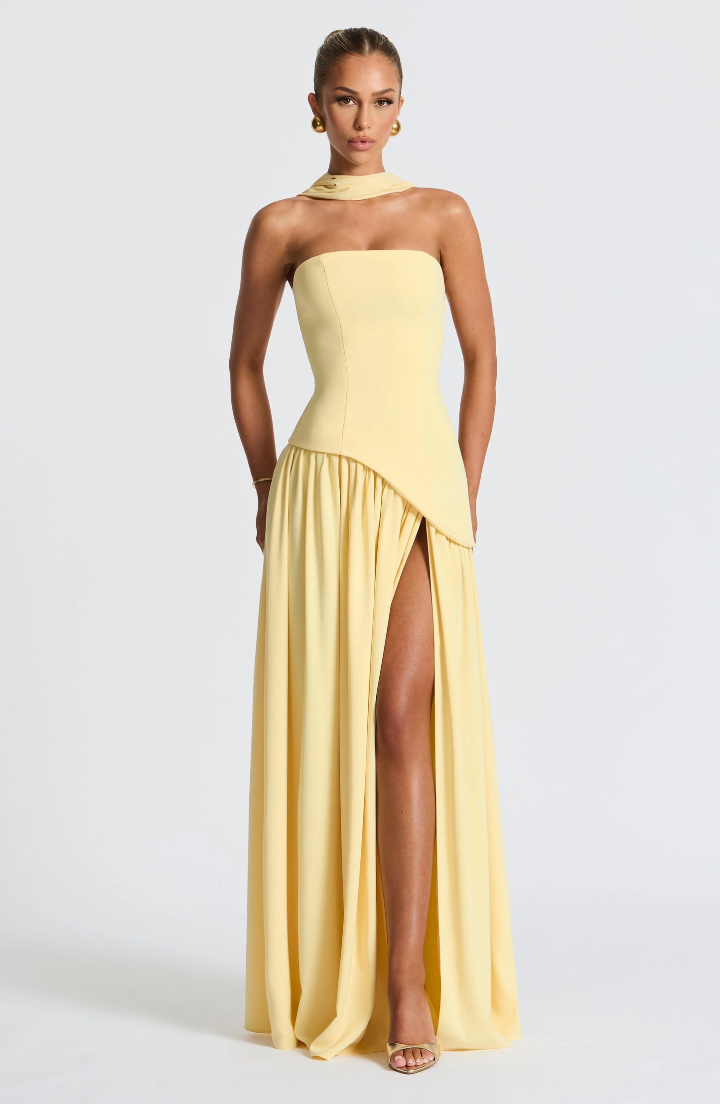 Women's Elegant Flowy Maxi Wedding Guest Dress with Slit