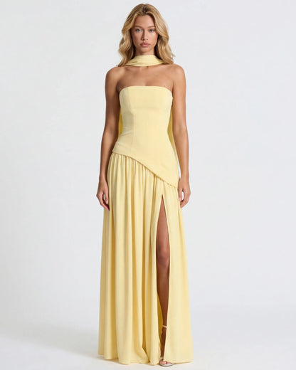 Women’s Elegant Flowy Maxi Wedding Guest Dress with Slit
