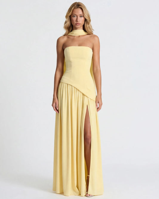 Women’s Elegant Flowy Maxi Wedding Guest Dress with Slit