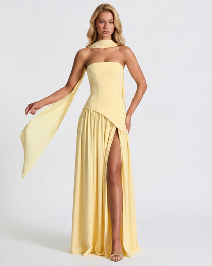 Women’s Elegant Flowy Maxi Wedding Guest Dress with Slit
