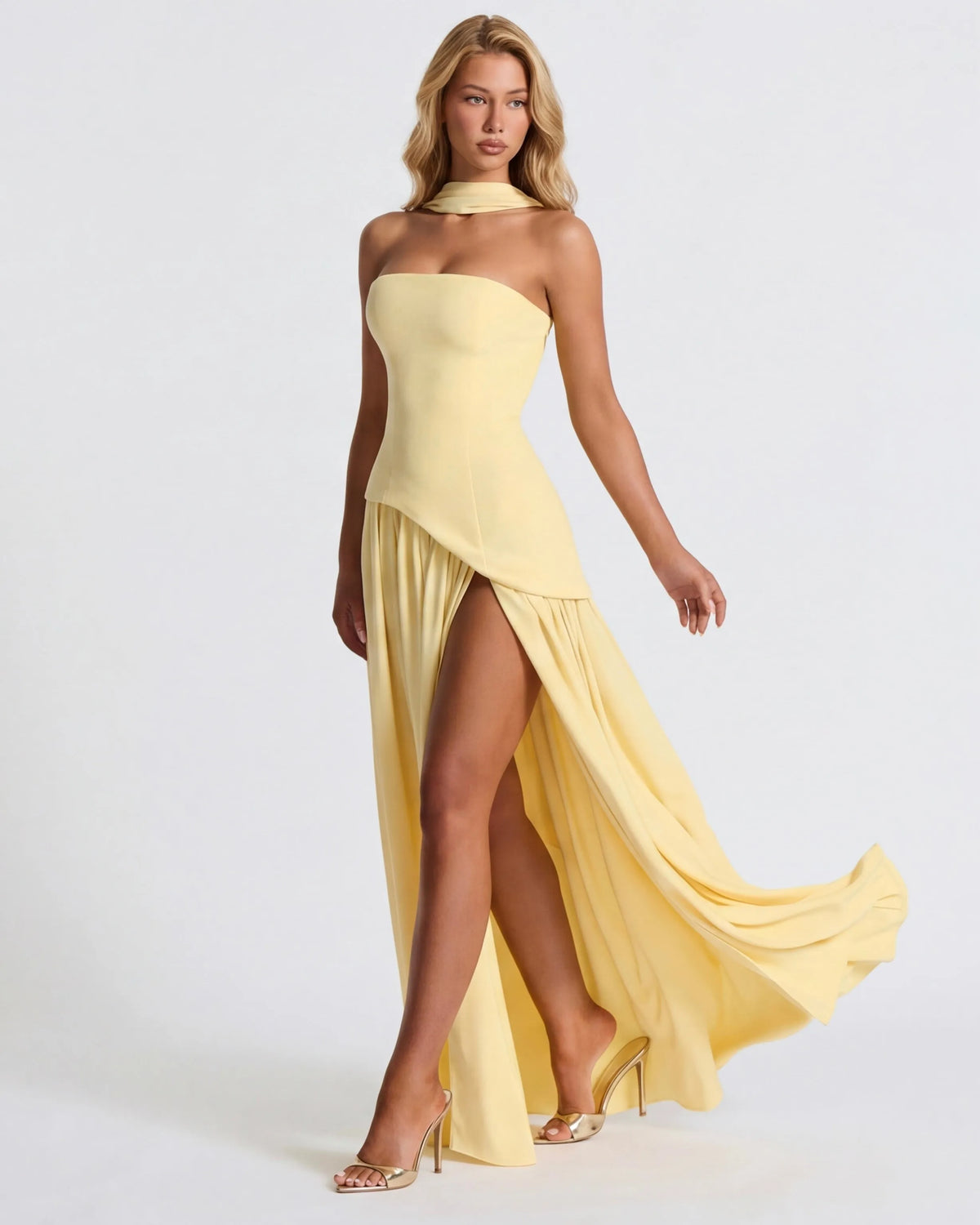 Women’s Elegant Flowy Maxi Wedding Guest Dress with Slit