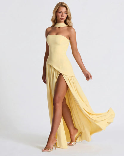 Women’s Elegant Flowy Maxi Wedding Guest Dress with Slit