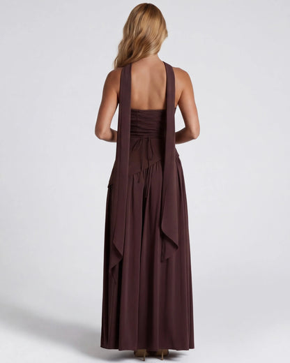 Women’s Elegant Flowy Maxi Wedding Guest Dress with Slit