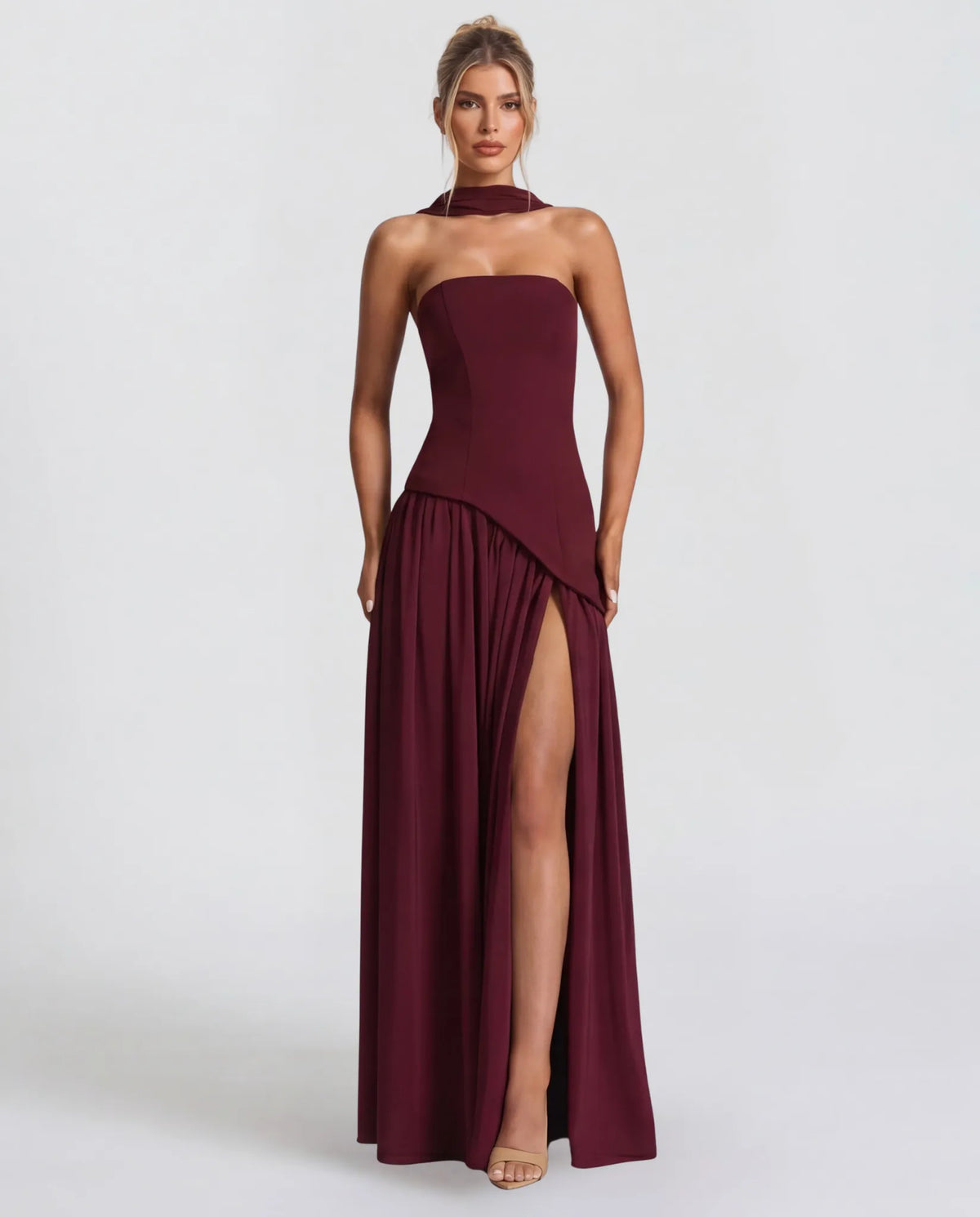 Women’s Elegant Flowy Maxi Wedding Guest Dress with Slit