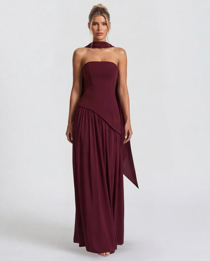 Women’s Elegant Flowy Maxi Wedding Guest Dress with Slit