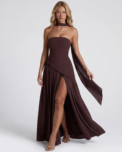 Women’s Elegant Flowy Maxi Wedding Guest Dress with Slit