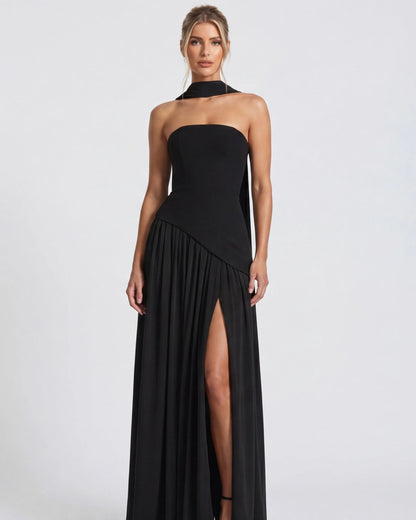 Women’s Elegant Flowy Maxi Wedding Guest Dress with Slit