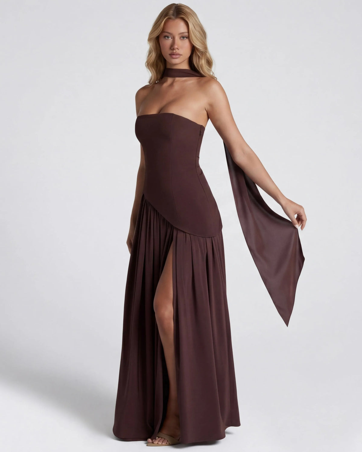 Women’s Elegant Flowy Maxi Wedding Guest Dress with Slit