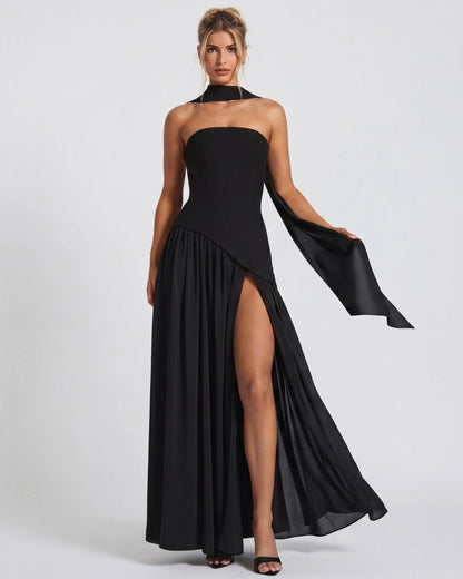 Women’s Elegant Flowy Maxi Wedding Guest Dress with Slit