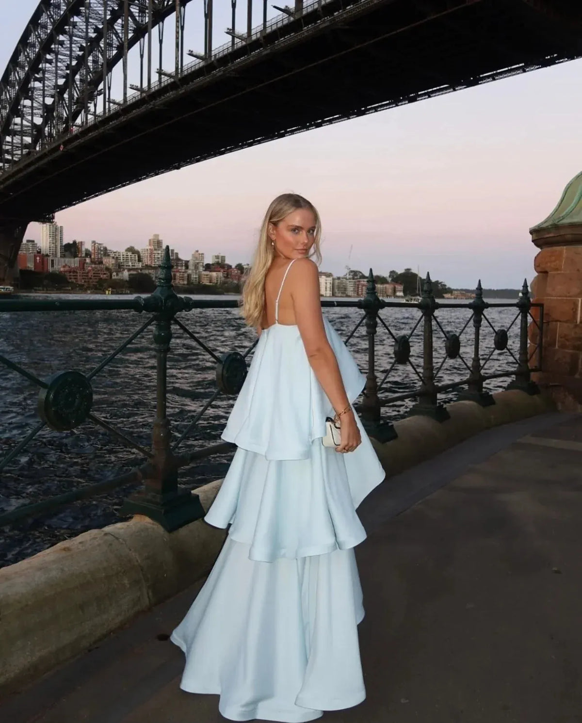 Women’s Elegant Flowy Maxi Wedding Guest Dress with Tiered Ruffle