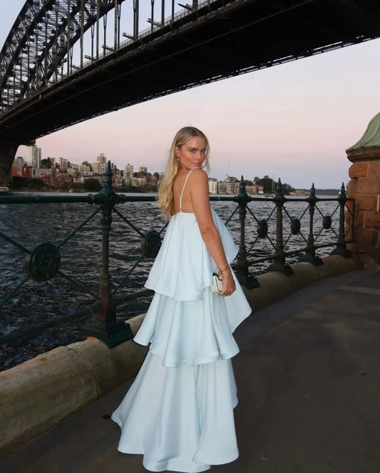 Women’s Elegant Flowy Maxi Wedding Guest Dress with Tiered Ruffle