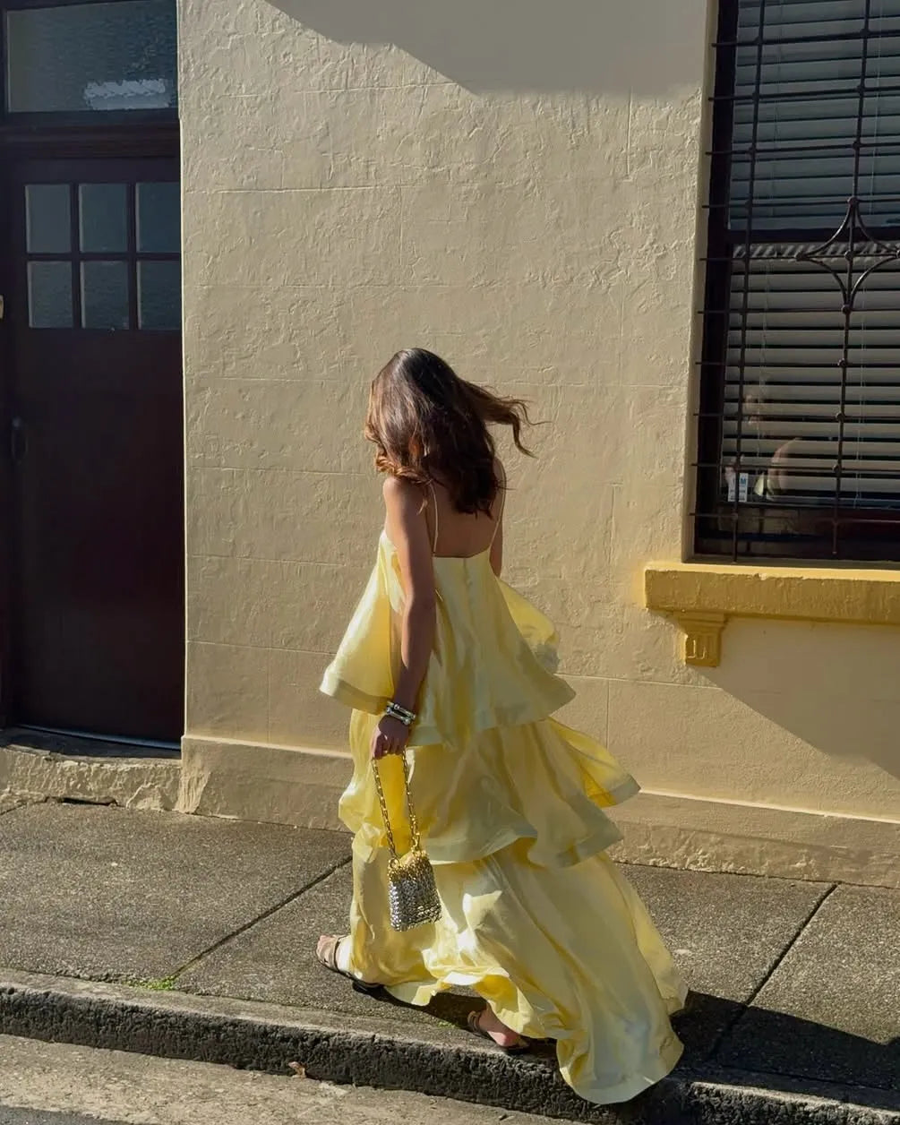 Women’s Elegant Flowy Maxi Wedding Guest Dress with Tiered Ruffle