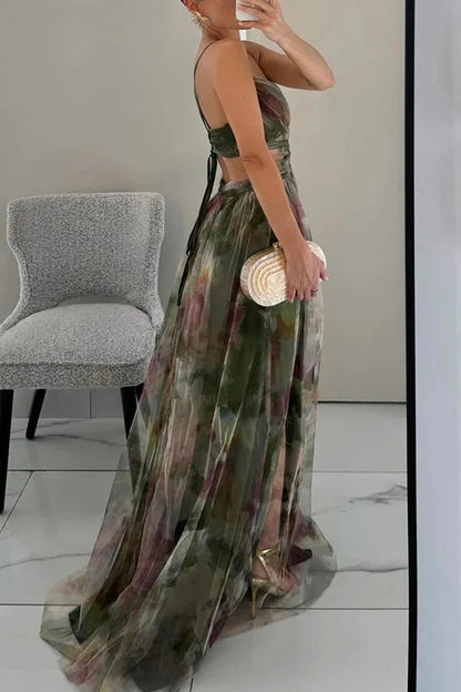 Women’s Elegant Flowy Maxi Wedding Guest Dress with V-Neck
