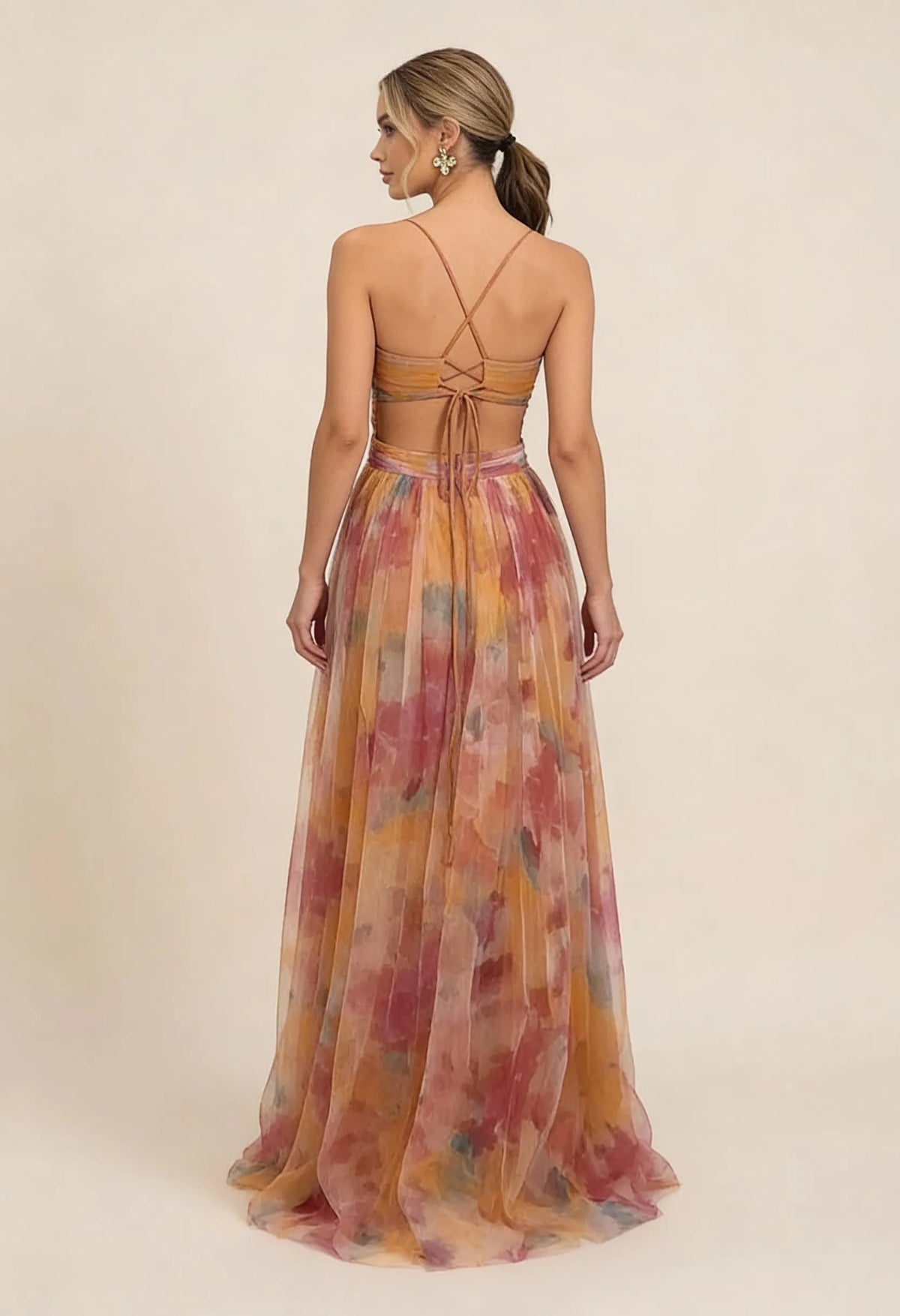 Women’s Elegant Flowy Maxi Wedding Guest Dress with V-Neck