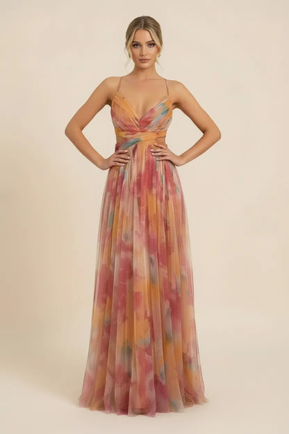 Women’s Elegant Flowy Maxi Wedding Guest Dress with V-Neck