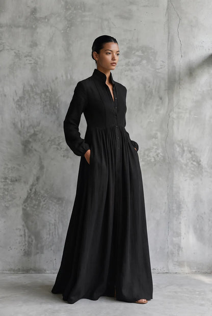 Women’s Elegant Formal Maxi Wedding Guest Dress with Long Sleeves