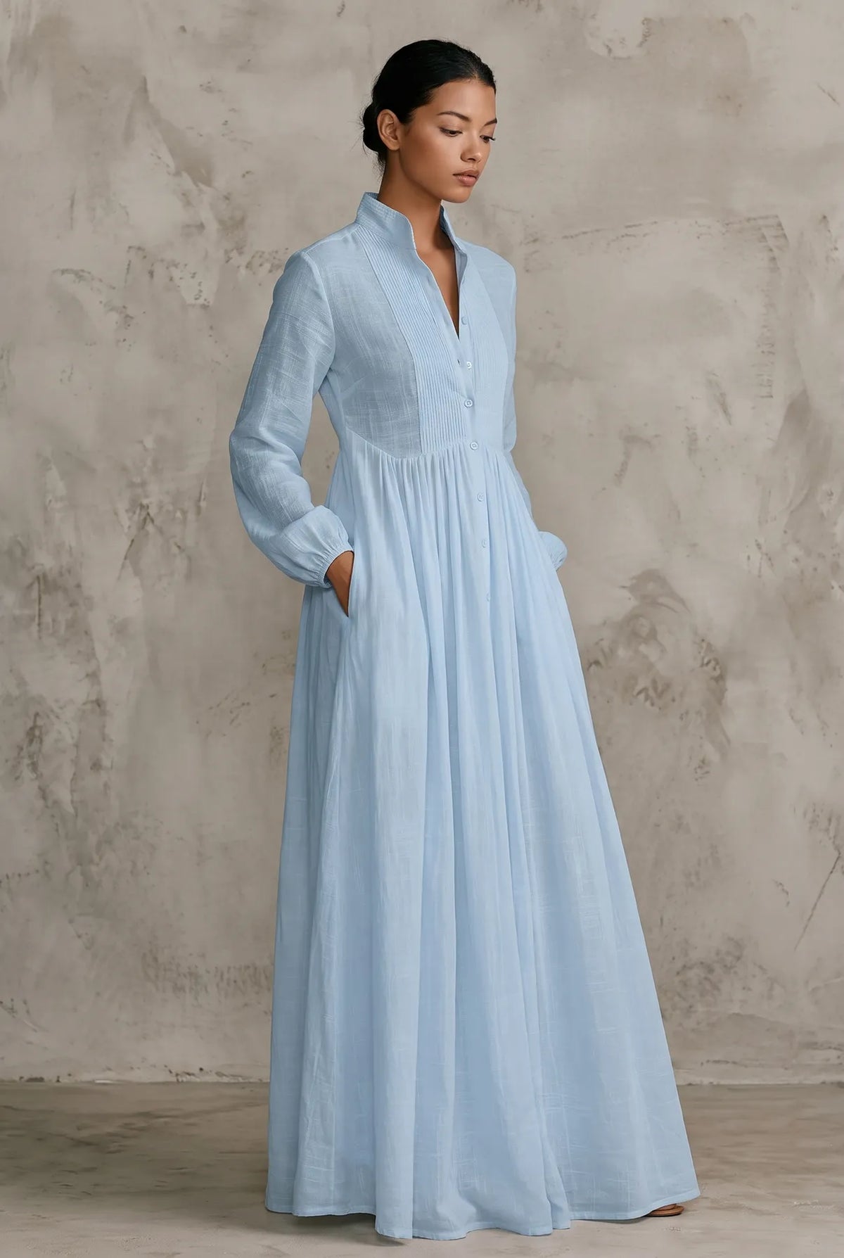 Women’s Elegant Formal Maxi Wedding Guest Dress with Long Sleeves