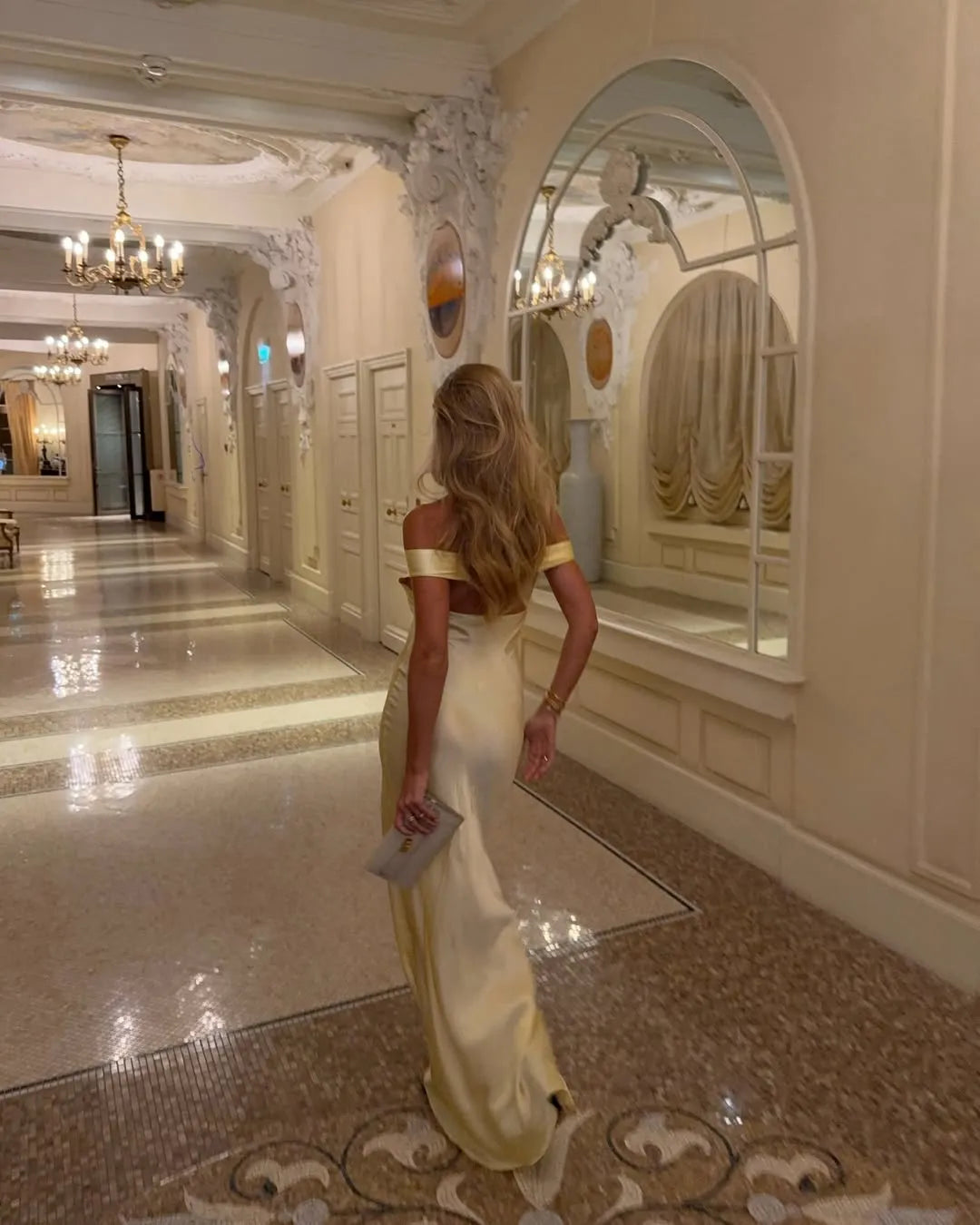 Women’s Elegant Formal Maxi Wedding Guest Dress with Off-Shoulder Neckline