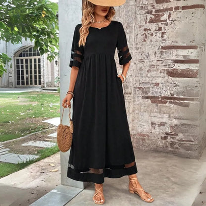 Women’s Elegant Formal Maxi Wedding Guest Dress with Short Sleeves