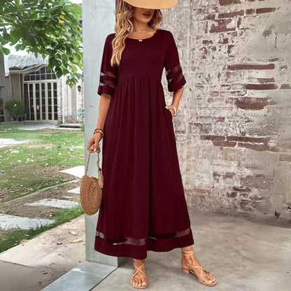 Women’s Elegant Formal Maxi Wedding Guest Dress with Short Sleeves