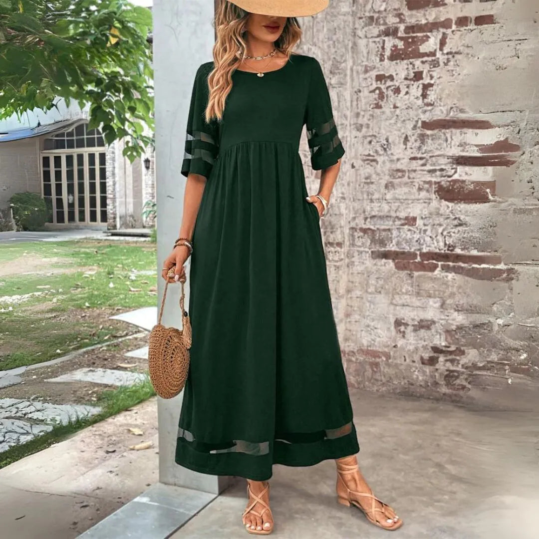 Women’s Elegant Formal Maxi Wedding Guest Dress with Short Sleeves