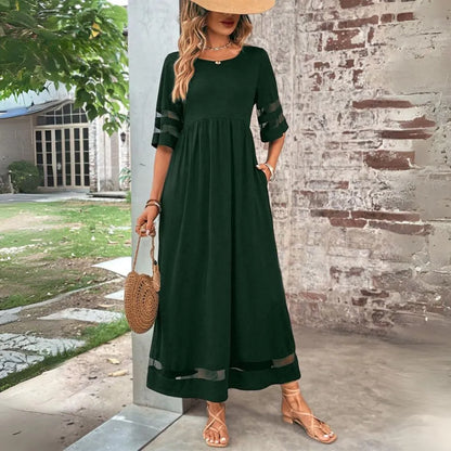 Women’s Elegant Formal Maxi Wedding Guest Dress with Short Sleeves