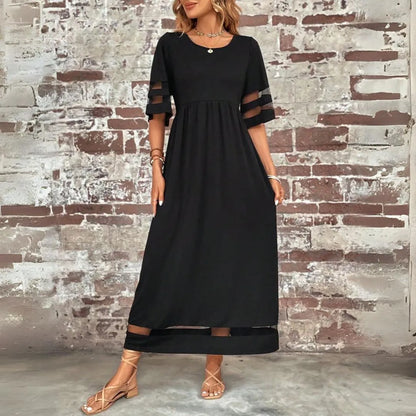 Women’s Elegant Formal Maxi Wedding Guest Dress with Short Sleeves