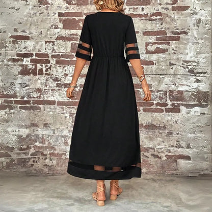 Women’s Elegant Formal Maxi Wedding Guest Dress with Short Sleeves