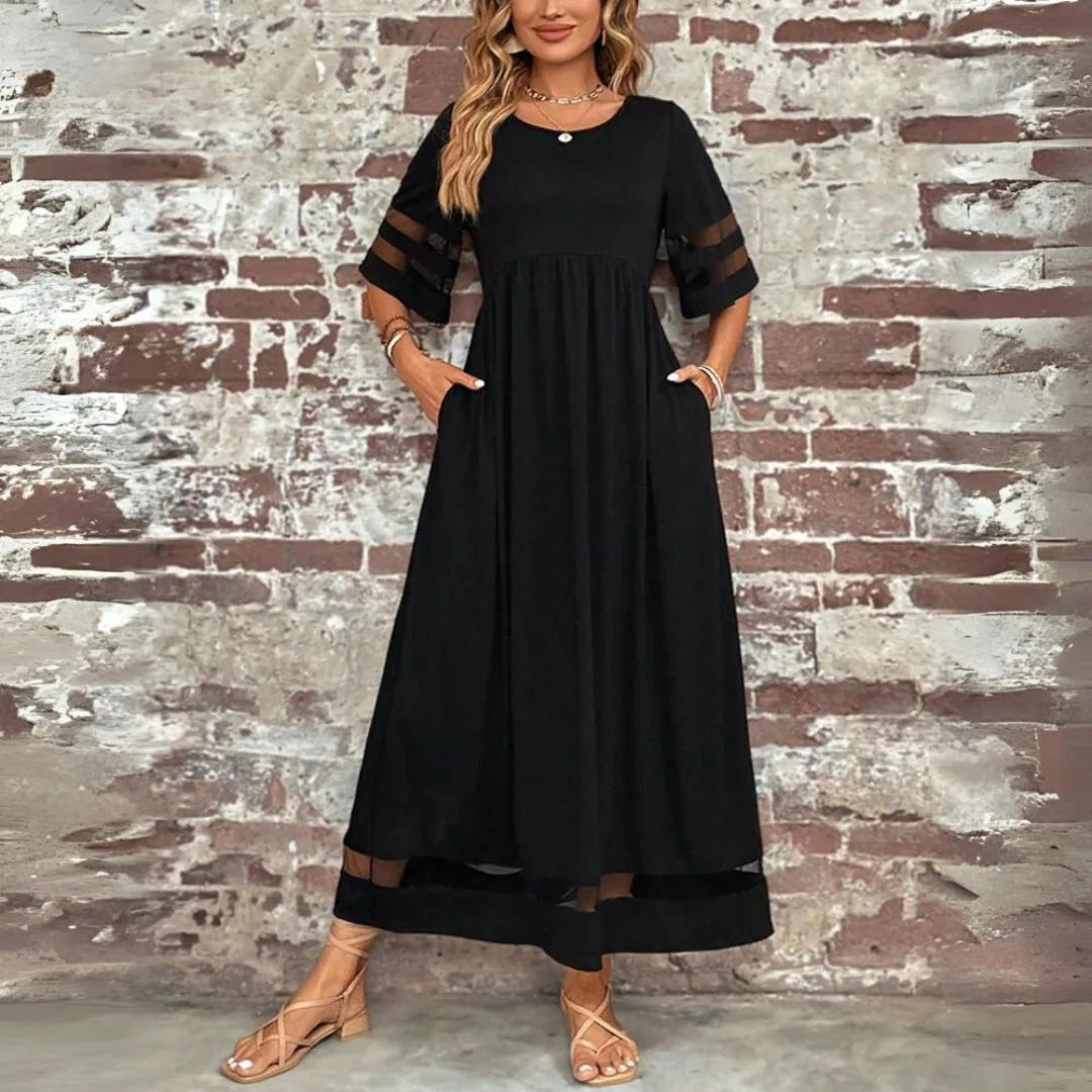 Women’s Elegant Formal Maxi Wedding Guest Dress with Short Sleeves