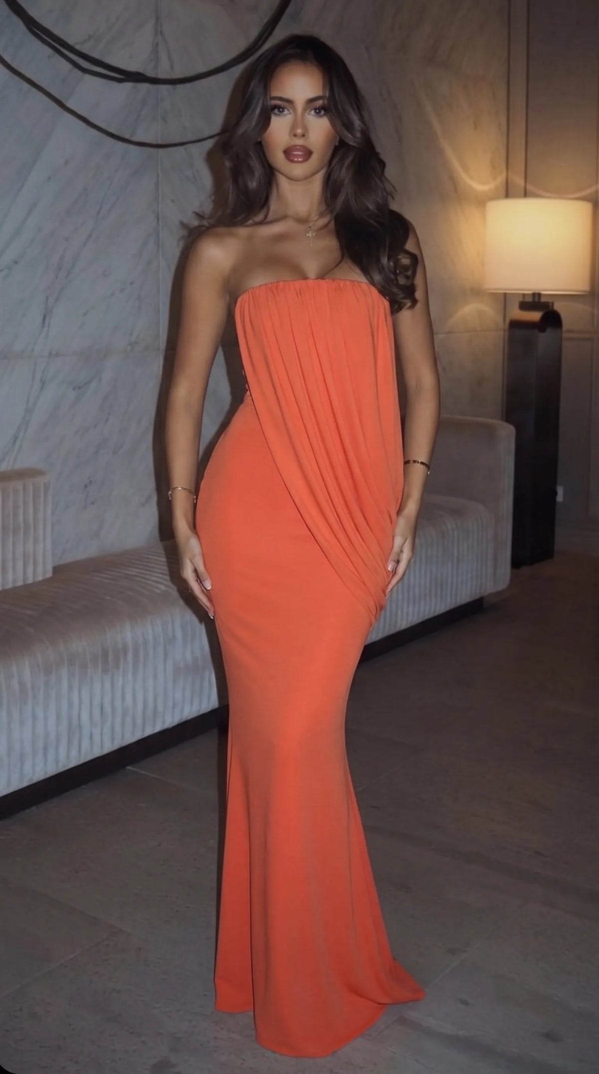Women’s Elegant Formal Maxi Wedding Guest Dress with Strapless Neckline