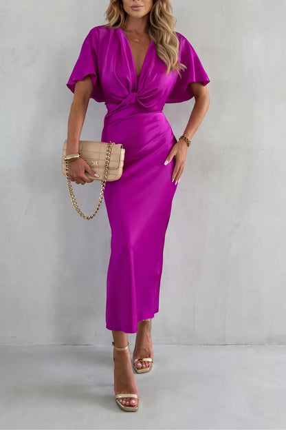 Women’s Elegant Formal Maxi Wedding Guest Dress with V-Neck