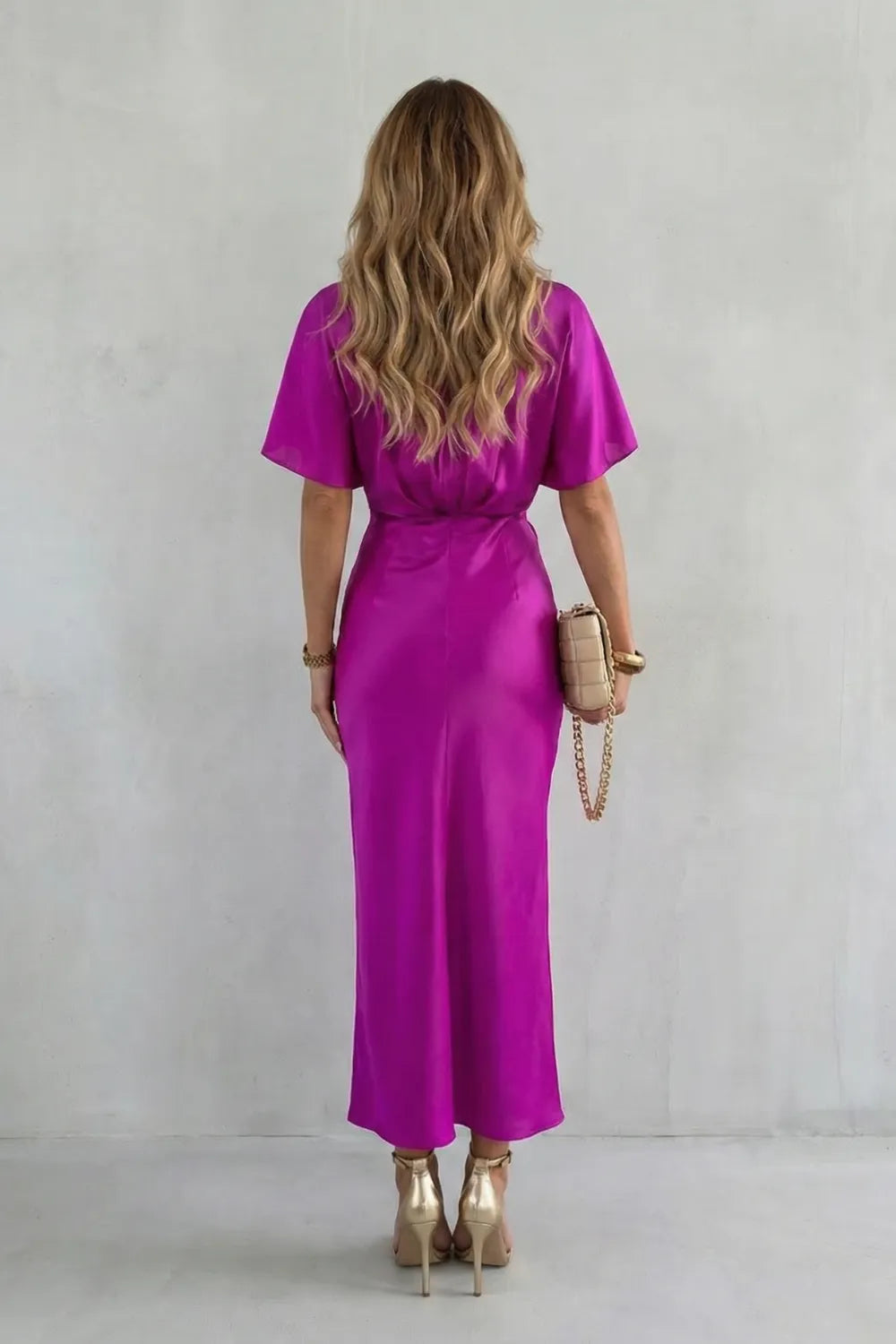 Women’s Elegant Formal Maxi Wedding Guest Dress with V-Neck