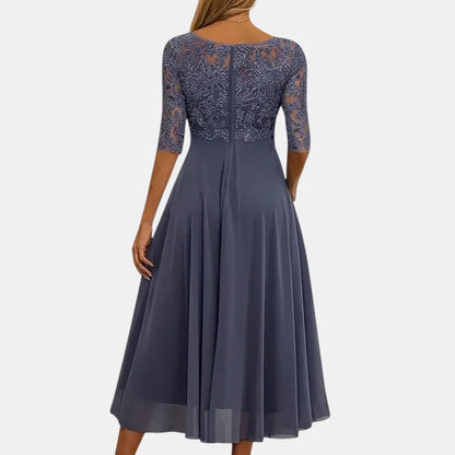 Women's Elegant Formal Midi Wedding Guest Dress with Layered Skirt