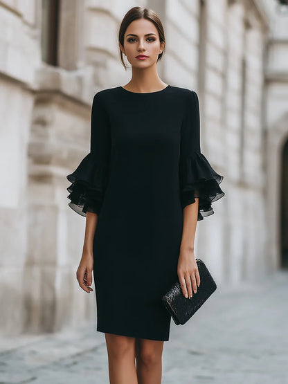 Women’s Elegant Formal Mini Cocktail Dress with Ruffle Sleeves