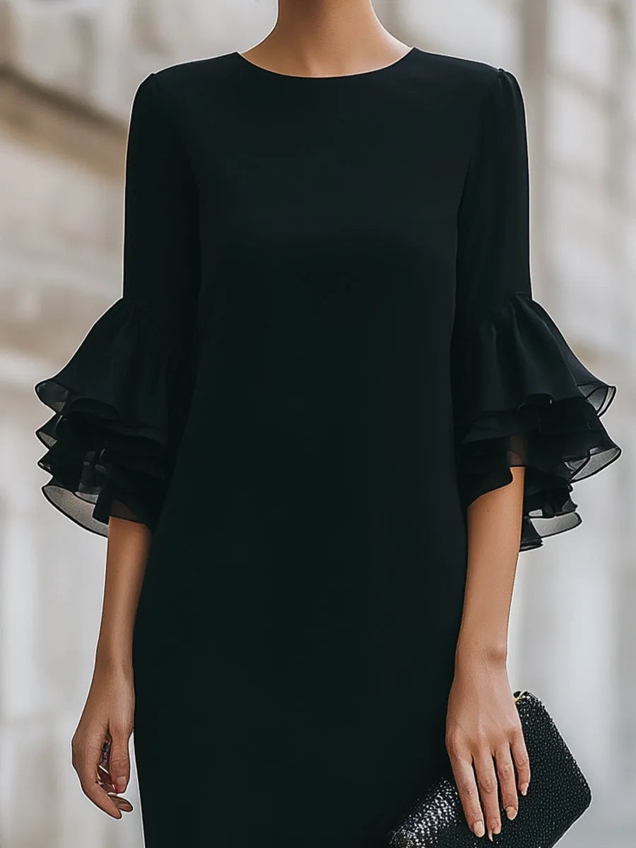 Women’s Elegant Formal Mini Cocktail Dress with Ruffle Sleeves