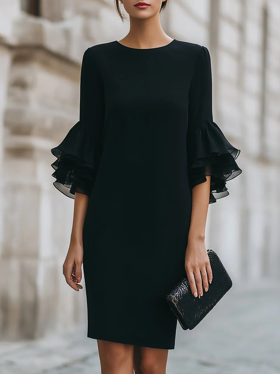 Women’s Elegant Formal Mini Cocktail Dress with Ruffle Sleeves