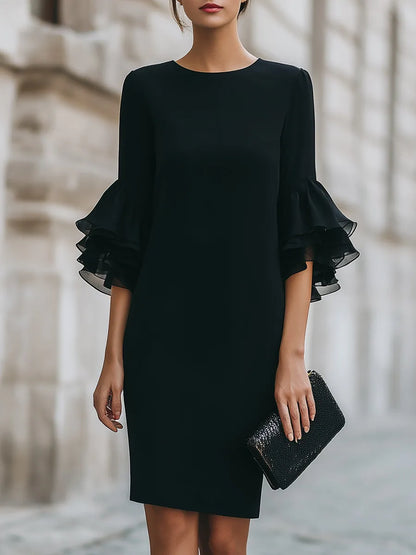 Women’s Elegant Formal Mini Cocktail Dress with Ruffle Sleeves
