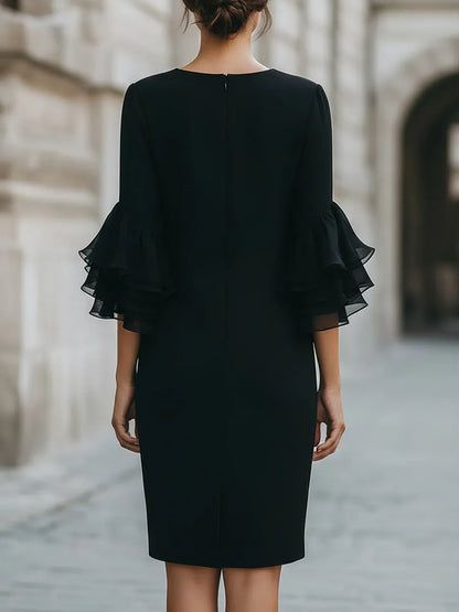 Women’s Elegant Formal Mini Cocktail Dress with Ruffle Sleeves