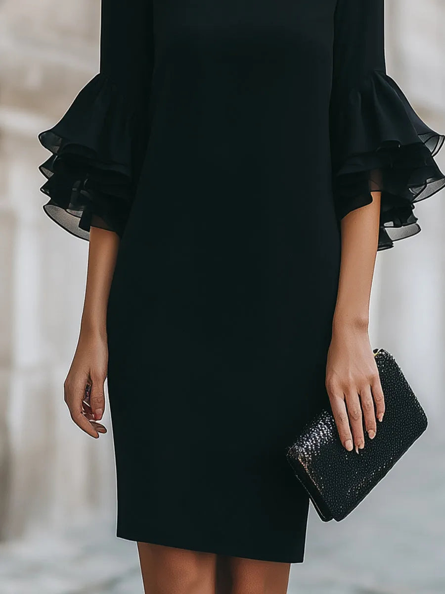 Women’s Elegant Formal Mini Cocktail Dress with Ruffle Sleeves