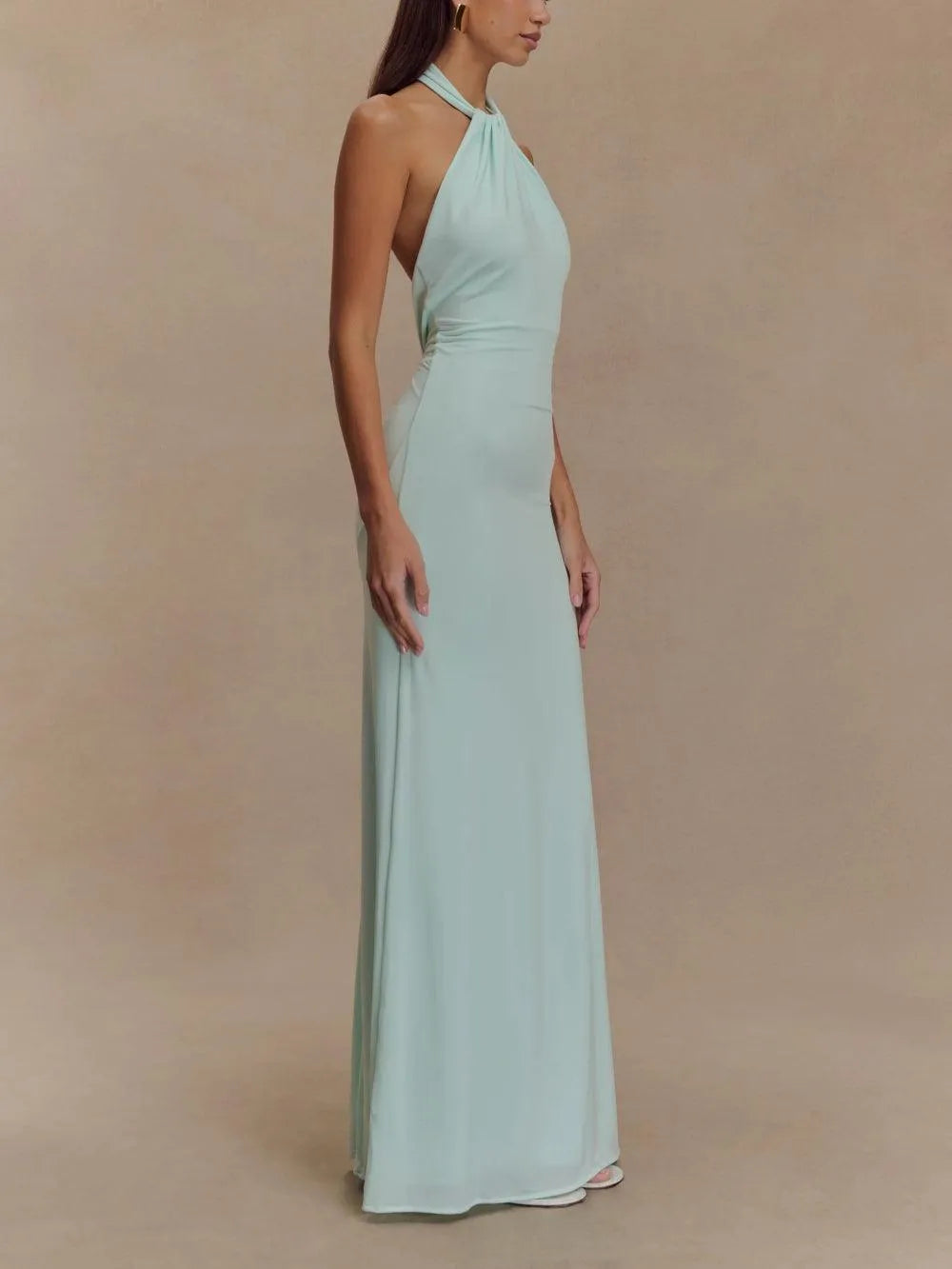 Women's Elegant Halter Neck Maxi Wedding Guest Dress with Low Back