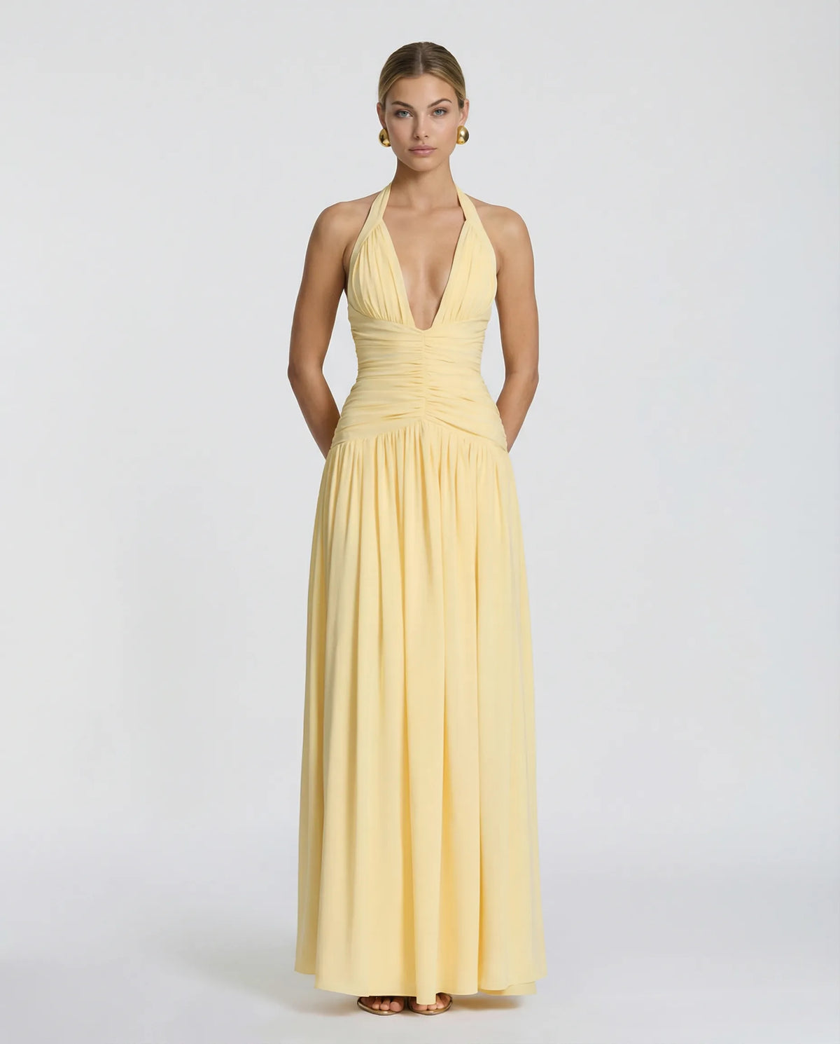 Women's Elegant Halter Neck Maxi Wedding Guest Dress with Slit
